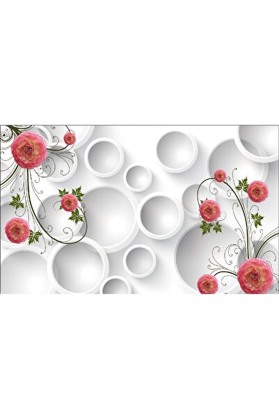 media Fototapet de perete autoadeziv si lavabil Bujori rosii si cercuri, 270 x 200 cm