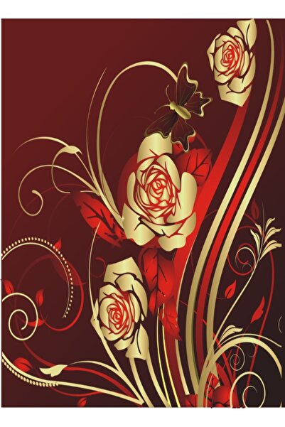 media Fototapet Trandafiri aurii, fluturi, abstract, 200 x 255 cm