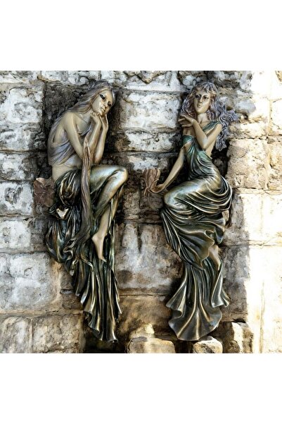 Peramari Dekoratif Polyester Duvara Asmalı İkili Kadın Figürü Tablo Yeşil Eskitme