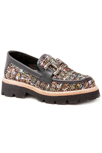 Mammamia Black Skin Leather Women's Loafer Shoes