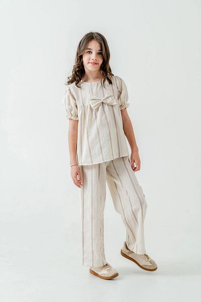 My Hanne Girls' Striped Suit with Ribbons 3837