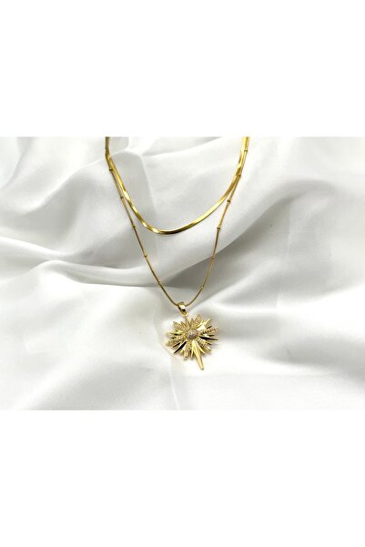 Lunays قلادة من الفولاذ المقاوم للصدأ حجر الزركون نجمة الشمال للنساء لون ذهبي