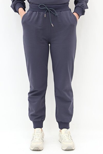 Mahhar Paçası Lastikli İki İplik Pantolon - Füme