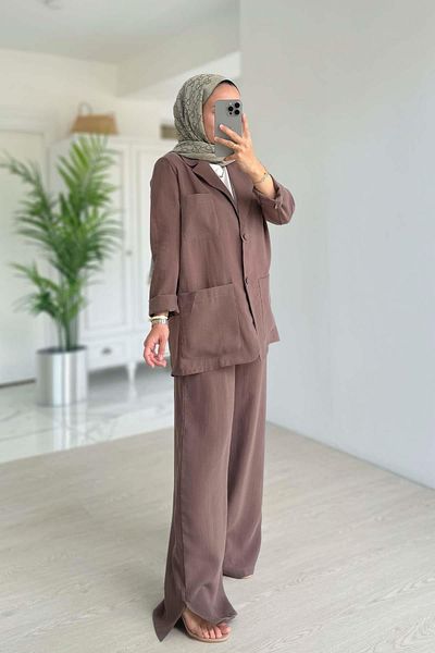 Ka Hijab Σετ μπουφάν με επένδυση - Καφέ
