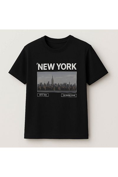 trender Tricou negru pentru bărbați cu imprimeu New York