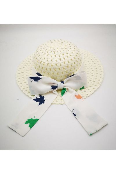 By Piera Girl's Fabric Bow Straw Hat 8808