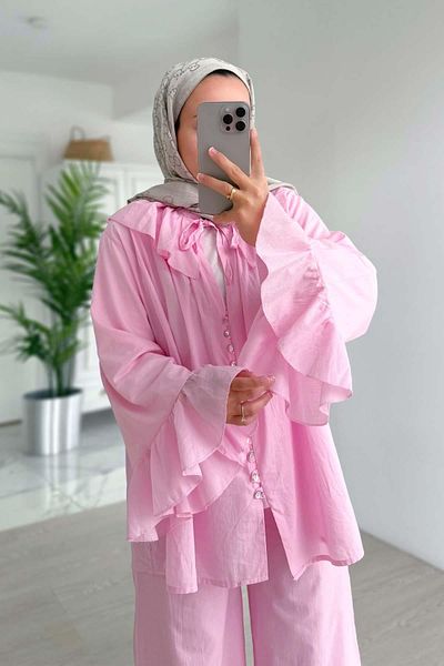 Ka Hijab Baby Collar Lined Suit - Pink