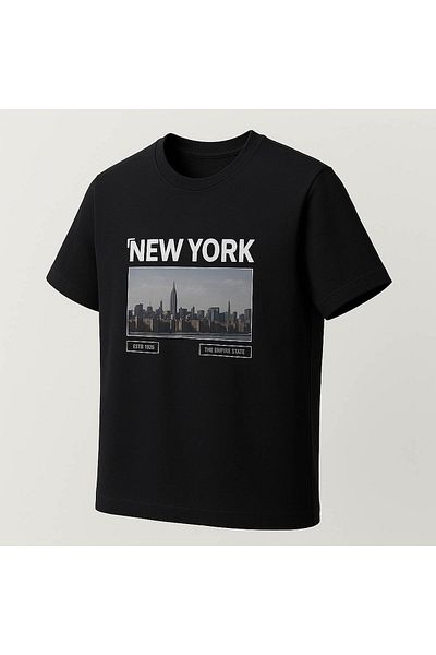 trender Tricou negru pentru bărbați cu imprimeu New York