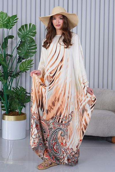 EMY TEKSTİL Women's Patterned Oversize Long Viscose Dress Coffee Abaya Hijab Dress