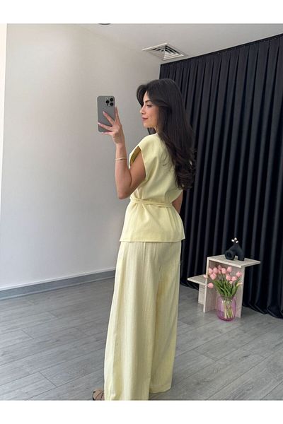 My Blog Yellow Juana Linen Vest Trousers Set - 8591