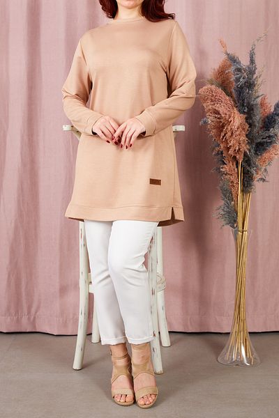 DPARİS Crew Neck Basic Ribbed Tunic with Side Slits