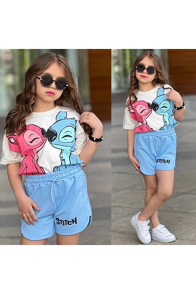 RAPAPA Girls' Short Sleeve Bottom Top Shorts Set 72063m