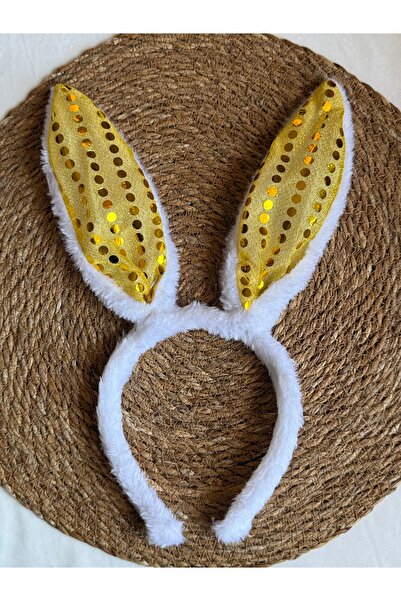 vikivin bebe Peluş Tavşan Kulaklı Çocuk Tacı Pullu Sarı