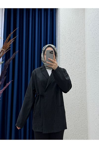 MİHRA STORE Yelinda Laced Ribbed Jacket-Bn8610 Black