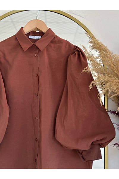 MİHRA STORE Balloon Sleeve Shirt-Bn4207 Brown