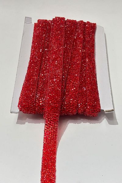 Limelia Red Iron-On Strip Stone Beads1.5 cm