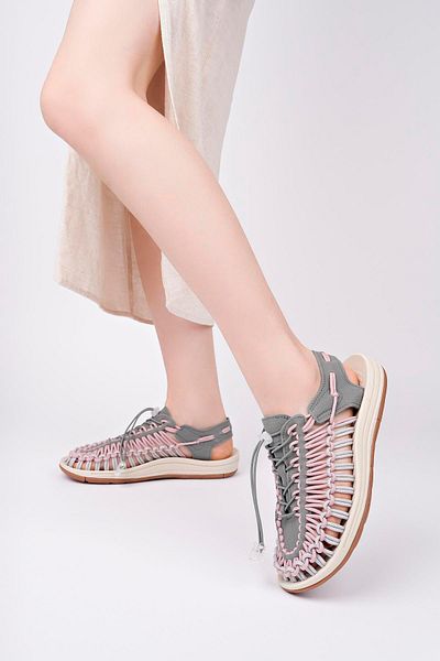 Aymood Sandale de vară unisex pentru bărbați cu șireturi elastice Papuci pentru femei Design țesut Sandale de plajă Nef