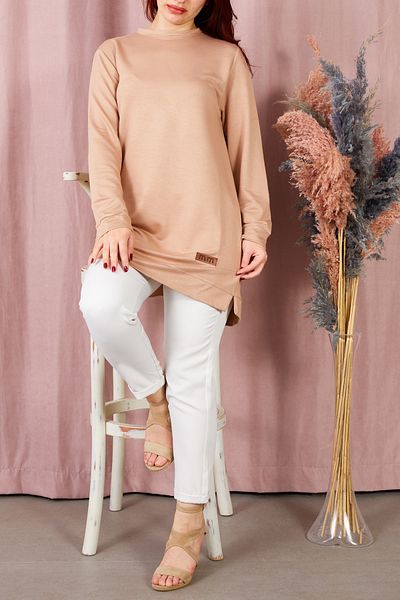 DPARİS Crew Neck Basic Ribbed Tunic with Side Slits