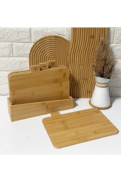 ALLEGRI مجموعة تقطيع خاصة من الخيزران مكونة من 4 قطع مع حامل وشعار