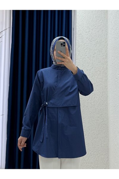 MİHRA STORE Gülşen Side Tie Bird Eye Detailed Shirt-Çi̇454 Navy Blue