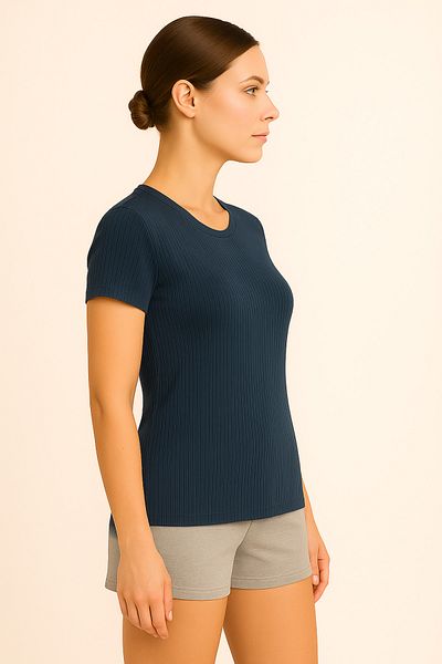 HNX Women's Ribbed Short Sleeve Cotton T-Shirt
