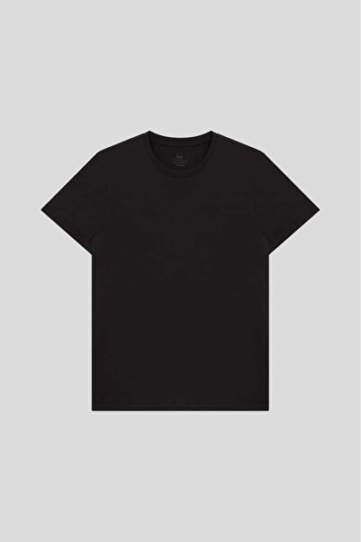 Erkek Siyah Renk %100 Pamuk Bisiklet Yaka Standart Fit Normal Kesim T-shirt