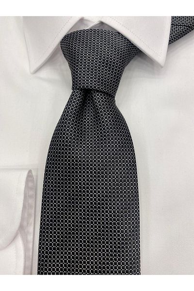 Cacharel Woven Fabric Patterned Black and White Tie