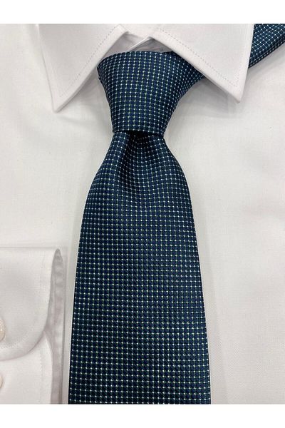 Cacharel Woven Fabric Patterned Navy Blue White Tie