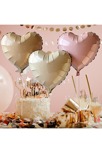 tedaks 3 قطع بالون فويل على شكل قلب ريترو مقاس 18 بوصة 45 سم (بيج كريمي وردي)