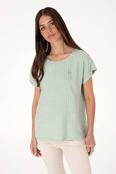 U.S. Polo Assn. Γυναικείο μπλουζάκι με ριγέ νεροπράσινο λαιμόκοψη 50300767-VR048