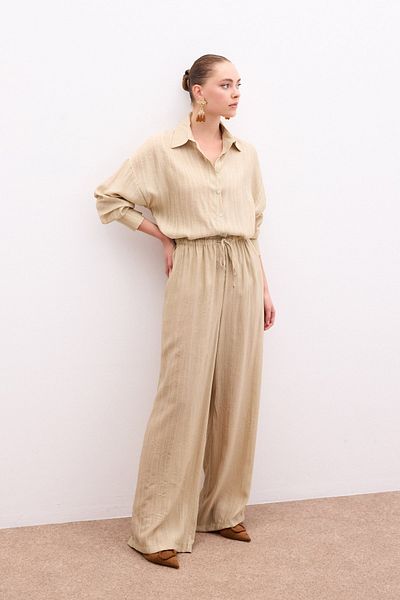 Sateen Elastic Waist Trousers - Khaki