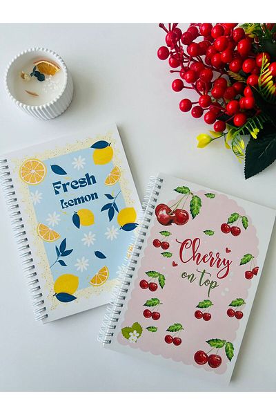 ADA OFİS KIRTASİYE A5 Spiral Cardboard Cover Set of 2 Checkered School Notebook 80 Sheets