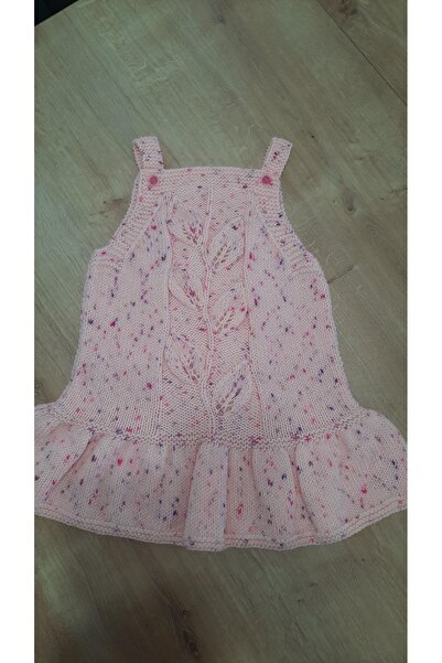 El örgüsü BEBE YÜNÜ EL ÖRGÜSÜ ASKILI ELBİSE AKILLI İP 18-24 AY UYUMLU PUDRA PEMBESİ