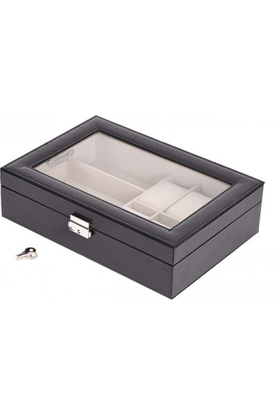 Excellent Houseware Watch/glasses organizer, Home Styling Collection, eco-leather, Black/Beige, 30x21x8 cm