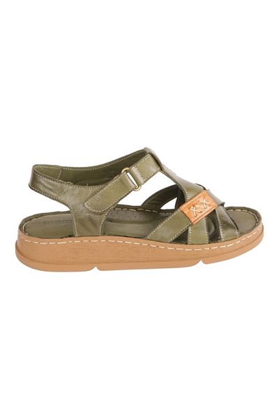 Mammamia D25Ys-02440 Khaki Skin Leather Women's Comfort Sandals