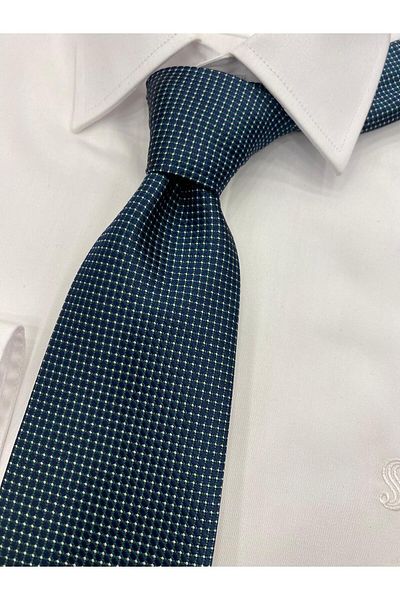 Cacharel Woven Fabric Patterned Navy Blue White Tie