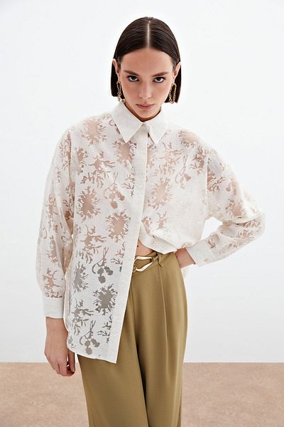 Sateen Cămașă casual cu model - crem