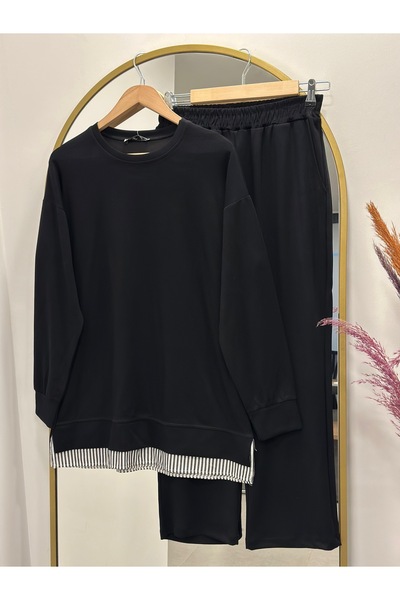 MİHRA STORE Σετ παντελόνι με ρίγες κάτω από τον κύρσο-MF1741 Μαύρο