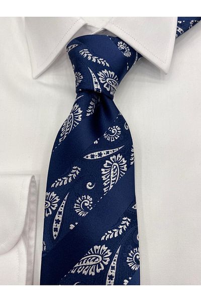 Cacharel Woven Fabric Patterned Navy Blue Tie