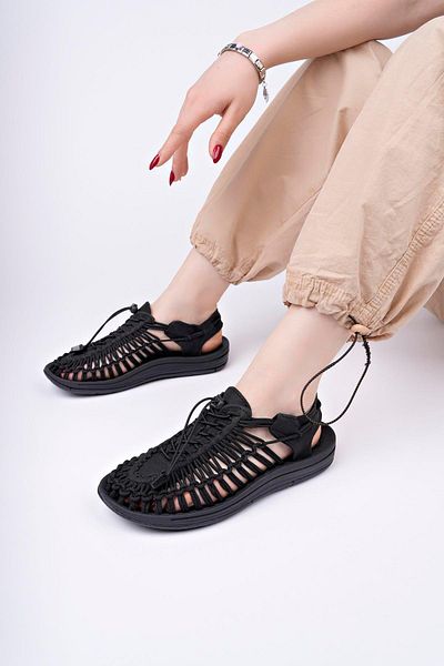Aymood Elastic Lace-Up Unisex Summer Men's Sandals Women's Slippers Woven Design Beach Sandals Nef