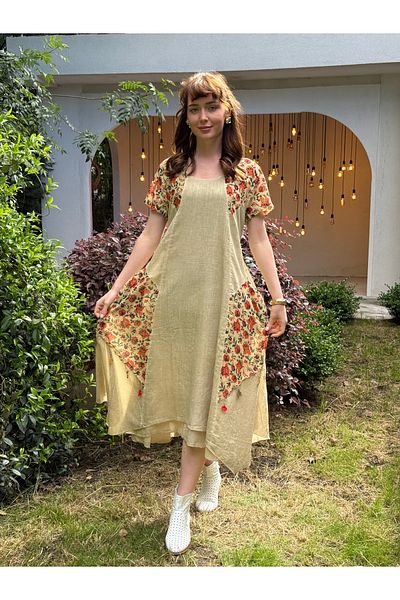 Butik Esra Kandemir Summer Cotton Washed Fabric Lining Lined Lined Large Size Authentic Dress