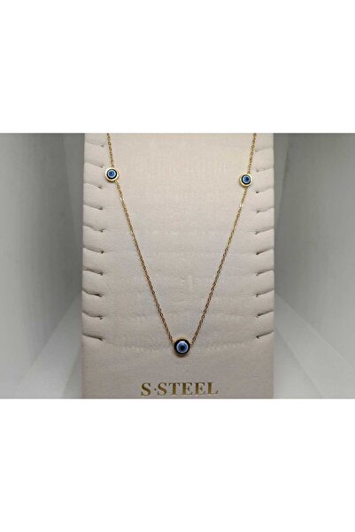 Store 316l Nazar Boncuk Detaylı Paslanmaz Çelik Gold Kolye
