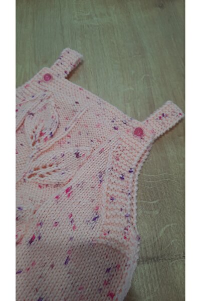 El örgüsü BEBE YÜNÜ EL ÖRGÜSÜ ASKILI ELBİSE AKILLI İP 18-24 AY UYUMLU PUDRA PEMBESİ