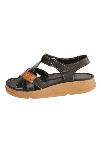 Mammamia D25Ys-02440 Black Skin Leather Women's Comfort Sandals