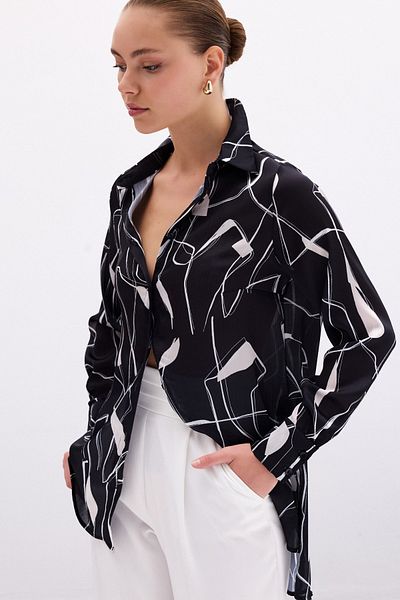 Sateen Slit Detailed Shirt - Black