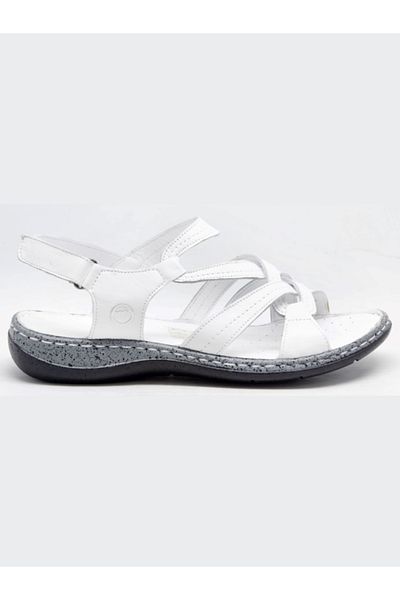 Mammamia D25Ys-02530 White Skin Leather Women's Comfort Sandals