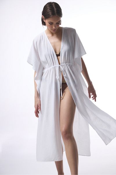 Penti White Floral Tie Detail Kimono