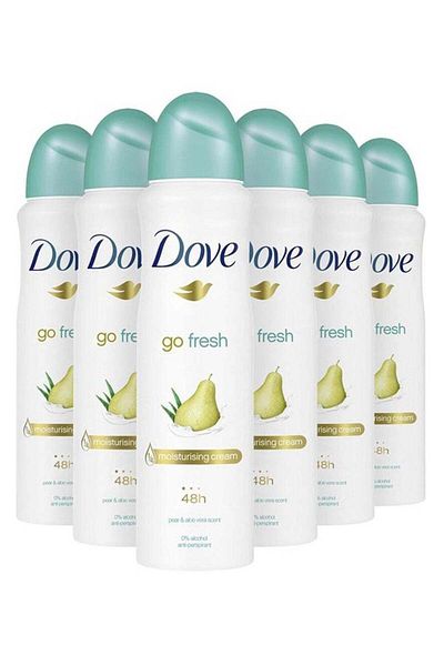 Dove Pack of 6 Go Fresh Pear and Aloe Vera Scent Deodorant Spray 250ml