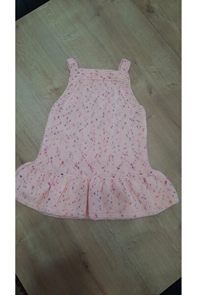 El örgüsü BEBE YÜNÜ EL ÖRGÜSÜ ASKILI ELBİSE AKILLI İP 18-24 AY UYUMLU PUDRA PEMBESİ