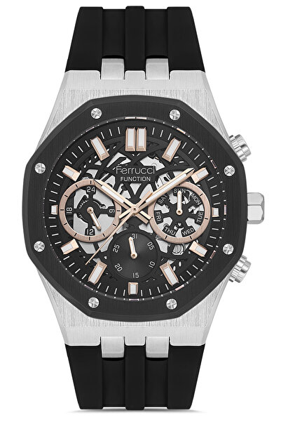 Ferrucci Men's Silicone Cord Sports Wristwatch Steel Case Stainless Steel Pre...